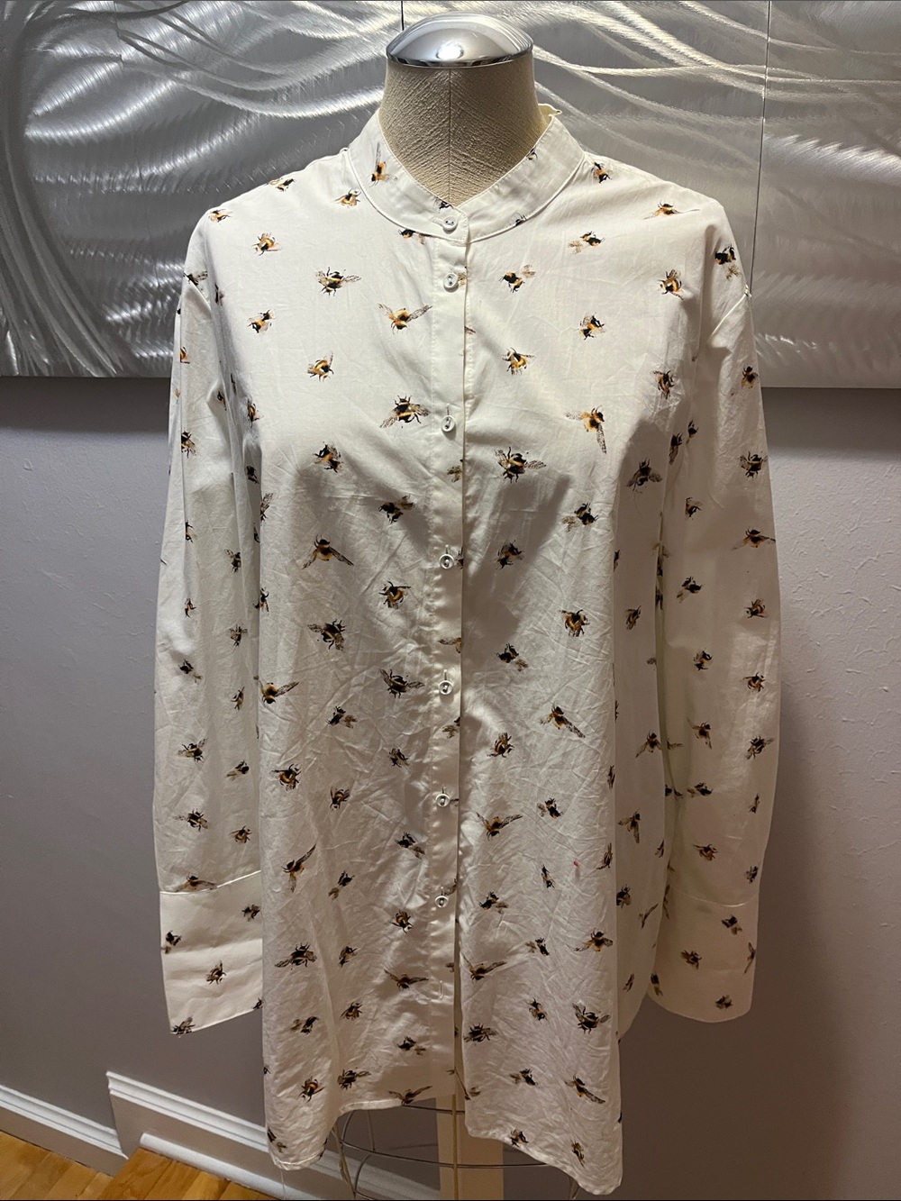 Victoria Beckham White Button-Down Shirt with Bee Print